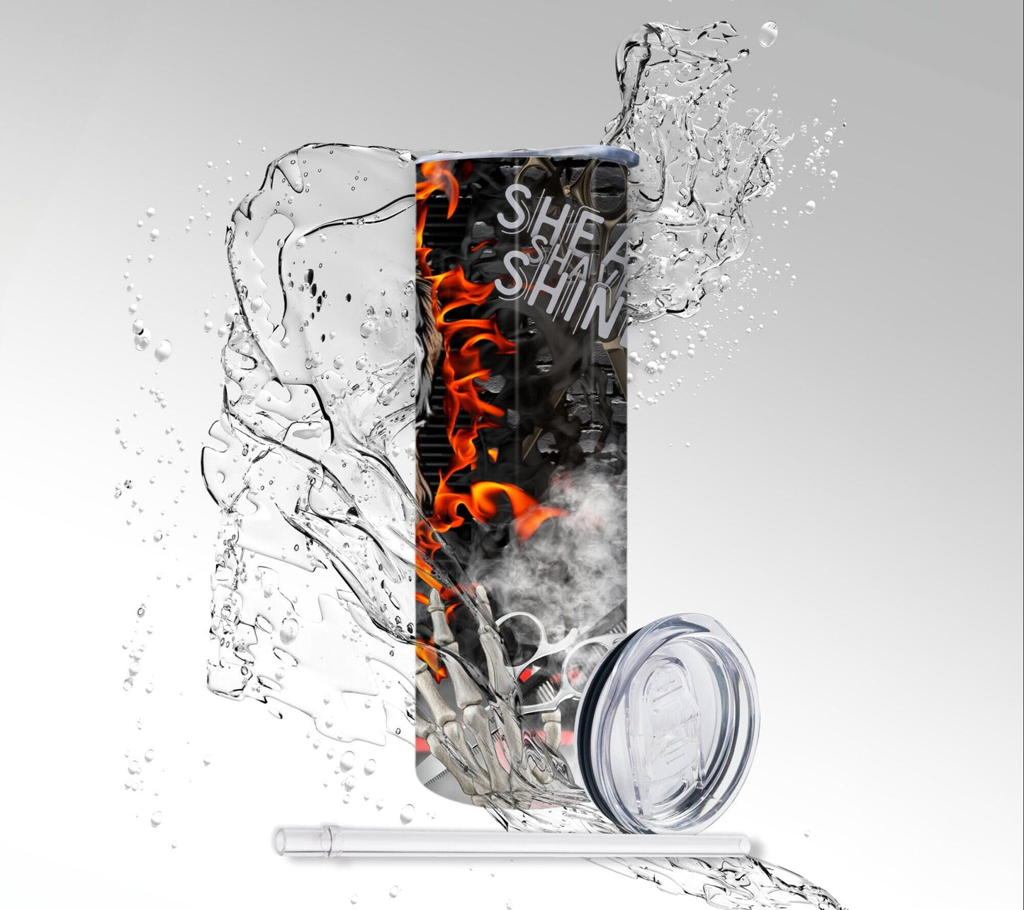 Skeleton Barber/BarberShop, Sublimated 20 oz Skinny Tumbler