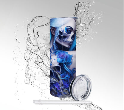 Tattooed Skull Female Skeleton, Sublimated 20 oz Skinny Tumbler