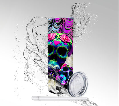 Psychedelic Sugar Skulls, Sublimated 20 oz Skinny Tumbler