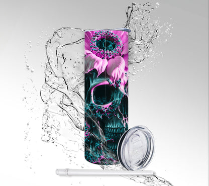 Pink Sunflower Skull, Sublimated 20 oz Skinny Tumbler