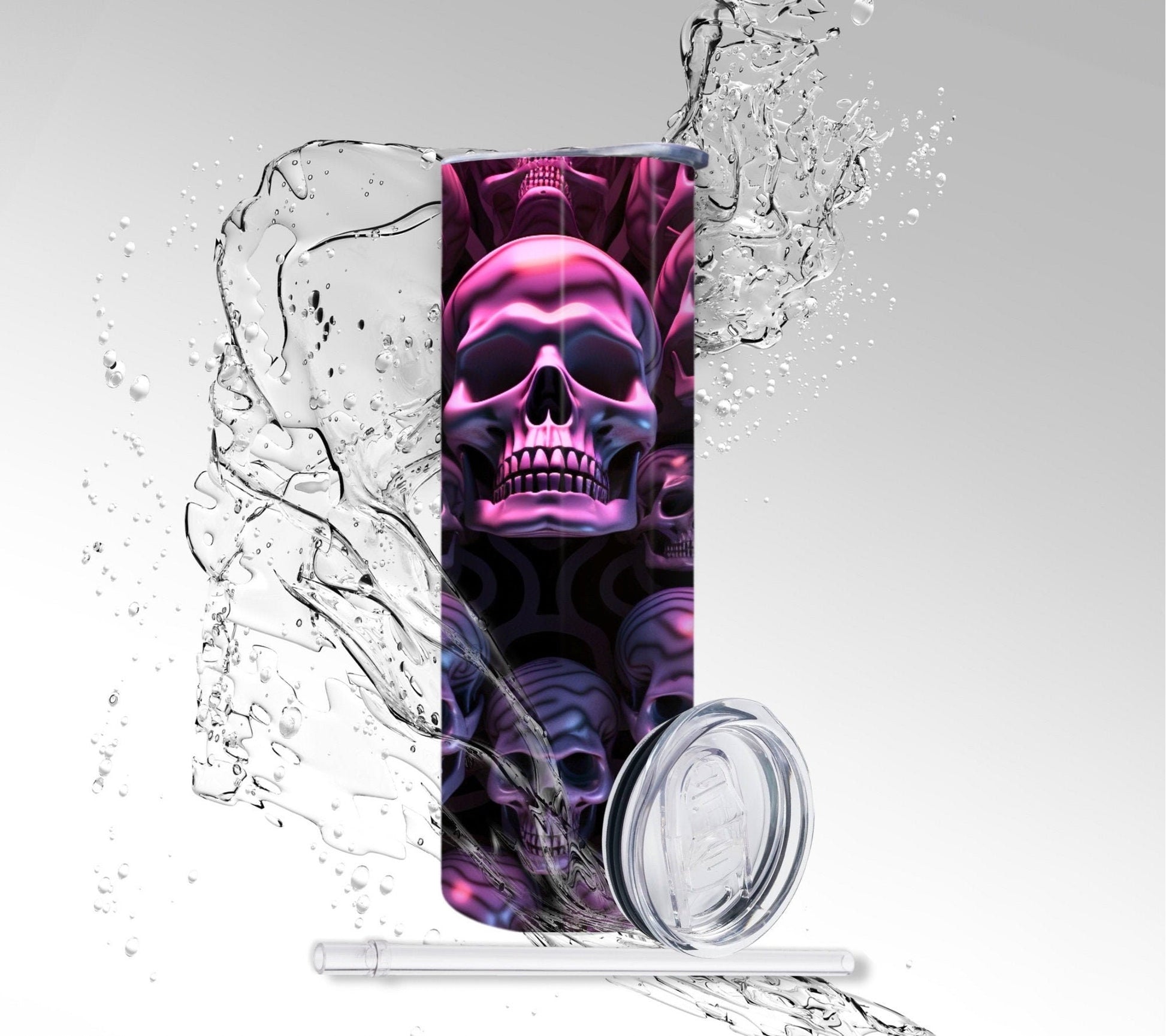 Pink Stacked Skulls, Sublimated 20 oz Skinny Tumbler