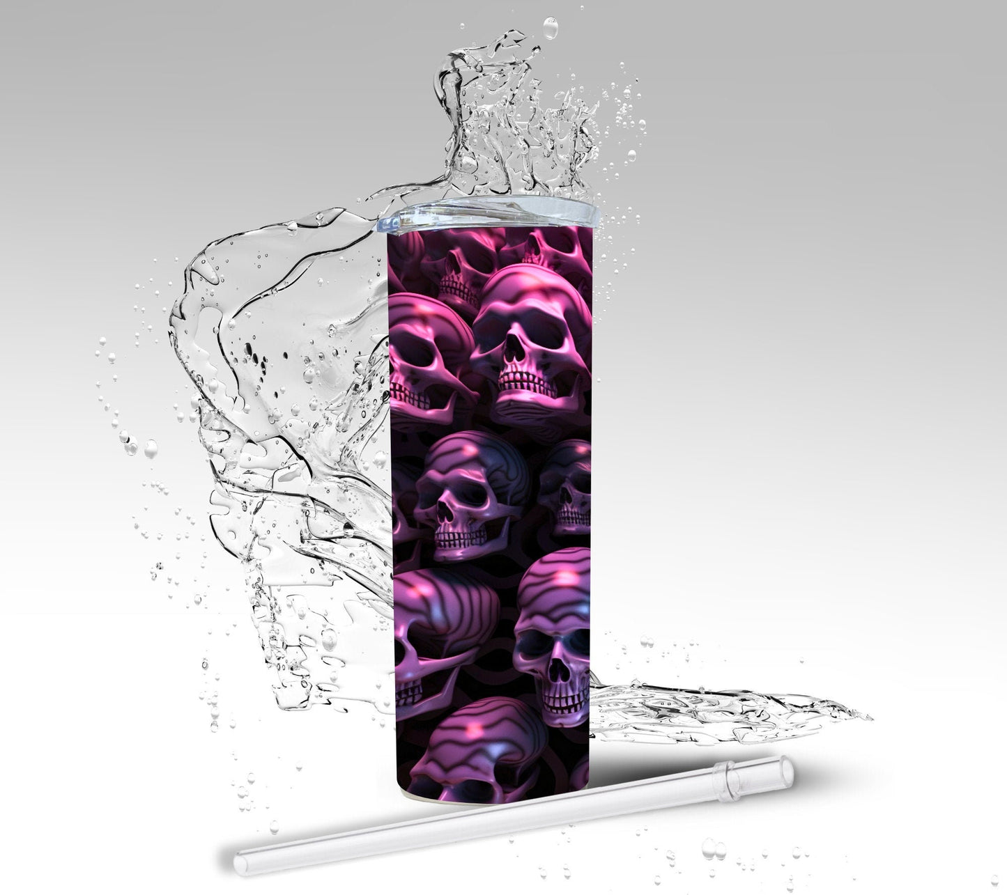 Pink Stacked Skulls, Sublimated 20 oz Skinny Tumbler