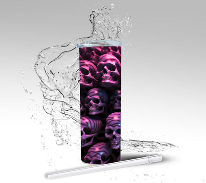 Pink Stacked Skulls, Sublimated 20 oz Skinny Tumbler