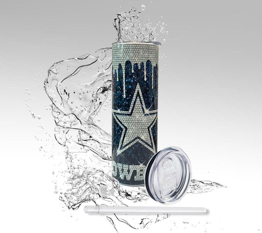 Cowboys Blue Glitter Drip Skinny Tumbler