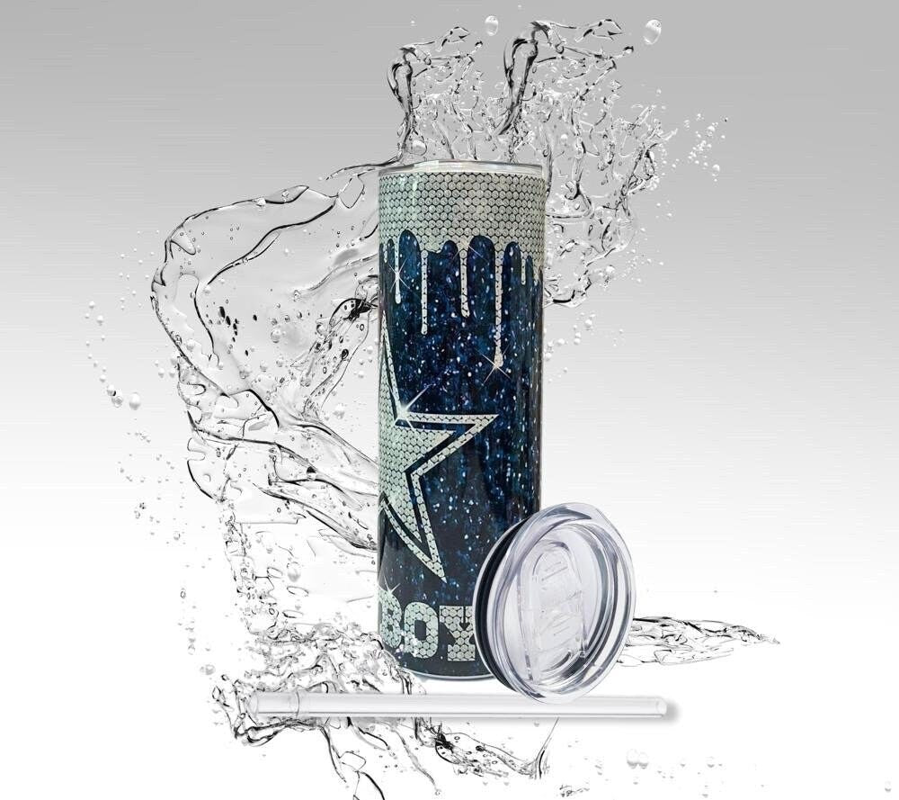 Cowboys Blue Glitter Drip Skinny Tumbler