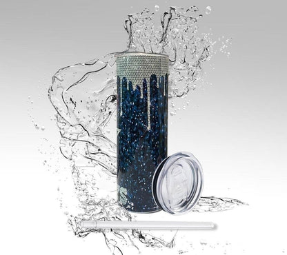 Cowboys Blue Glitter Drip Skinny Tumbler