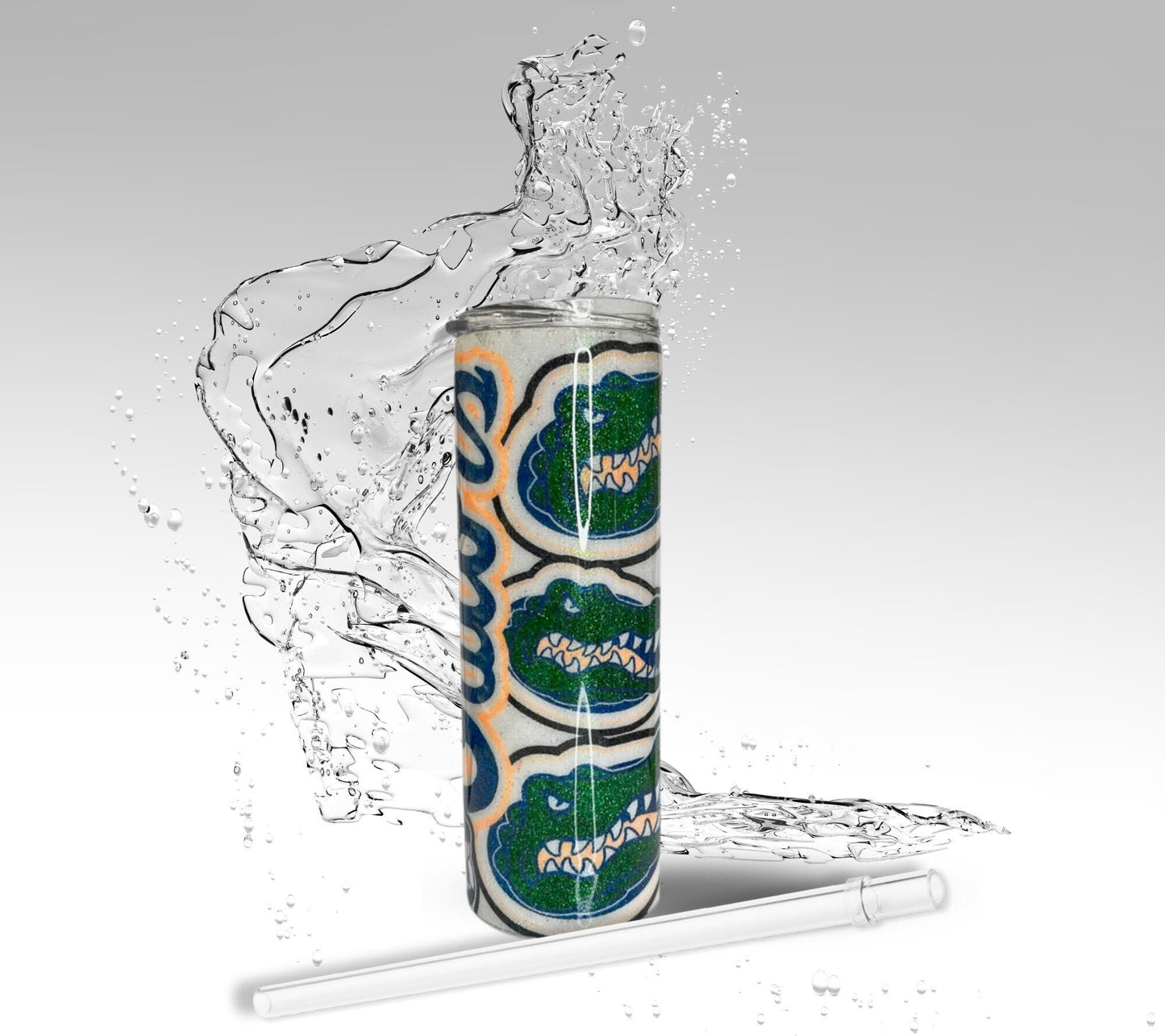 University of Florida Gators Tumbler, Glitter Epoxy UF College Stainless Steel Drinking Cup