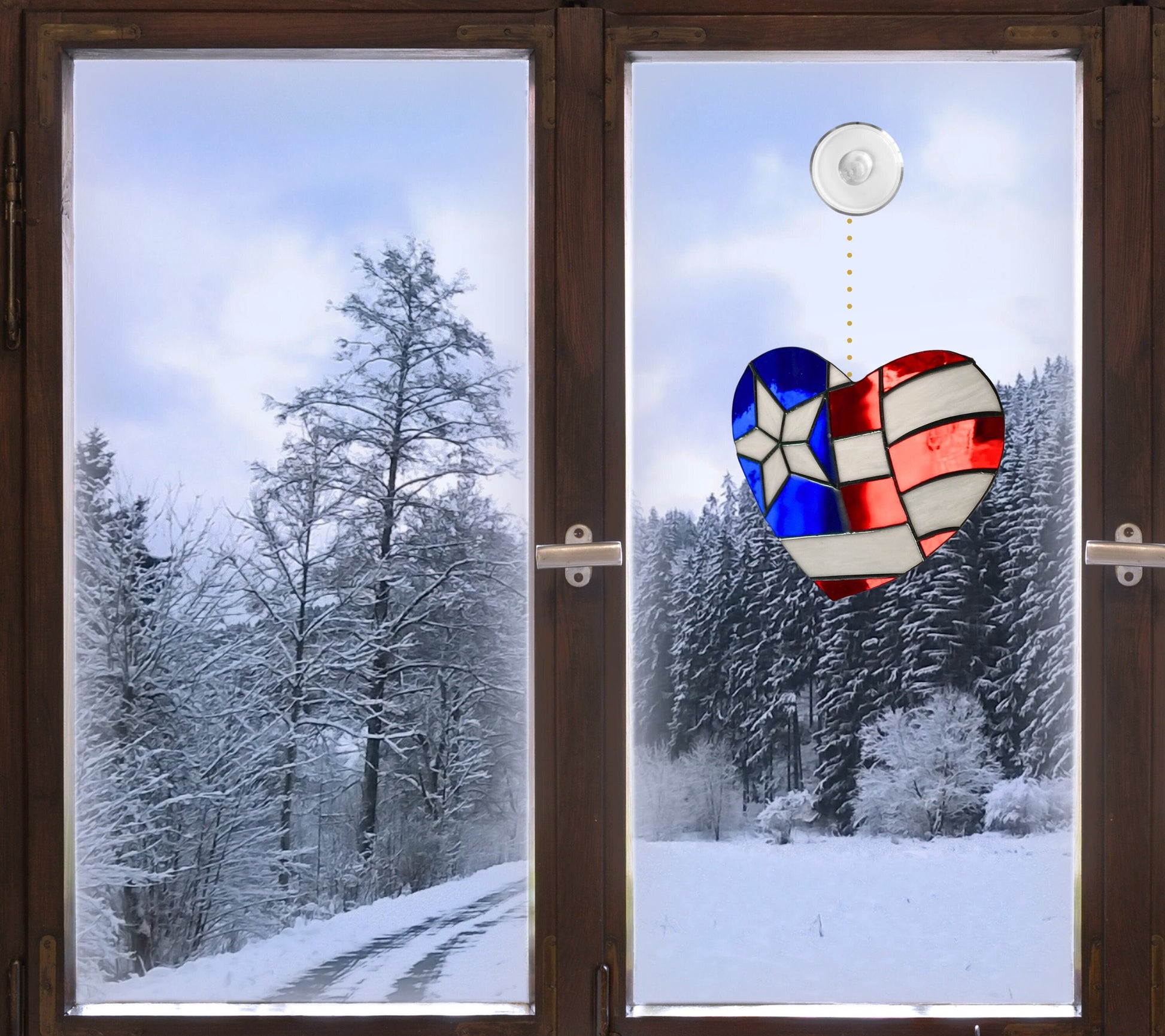 Stained Glass: Sun Catchers Texas Flag Heart Stained Glass, Holiday Decor For Windows