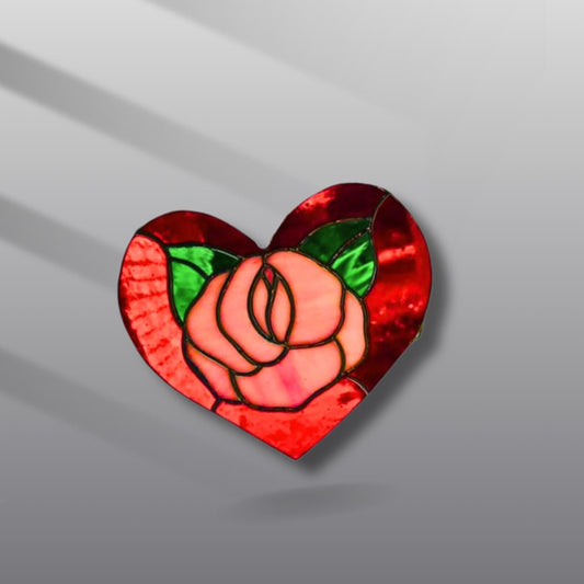 Rose Heart Stained Glass, Holiday Decor For Windows