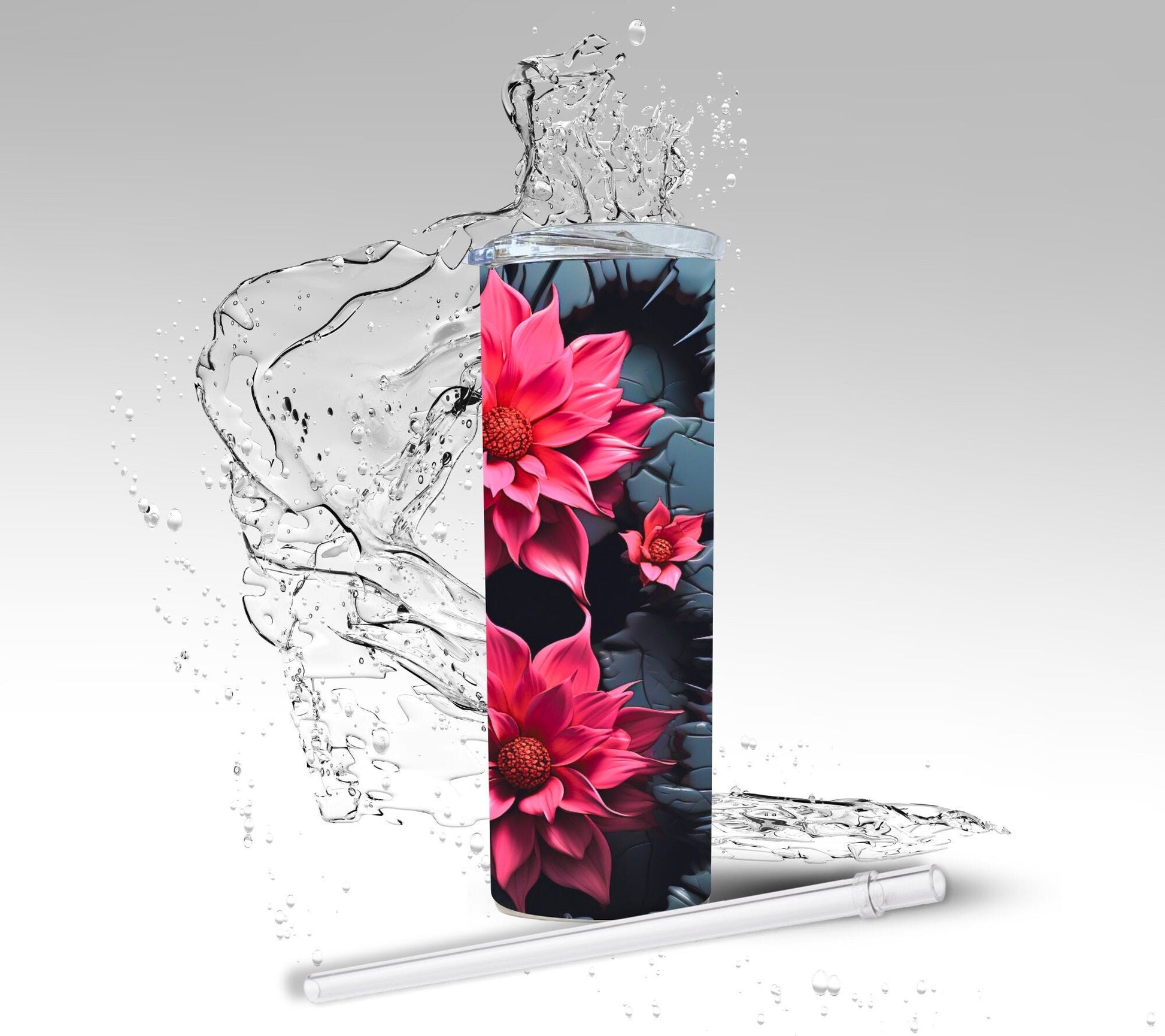 Pink Dahlias, Sublimated 20 oz Skinny Tumbler