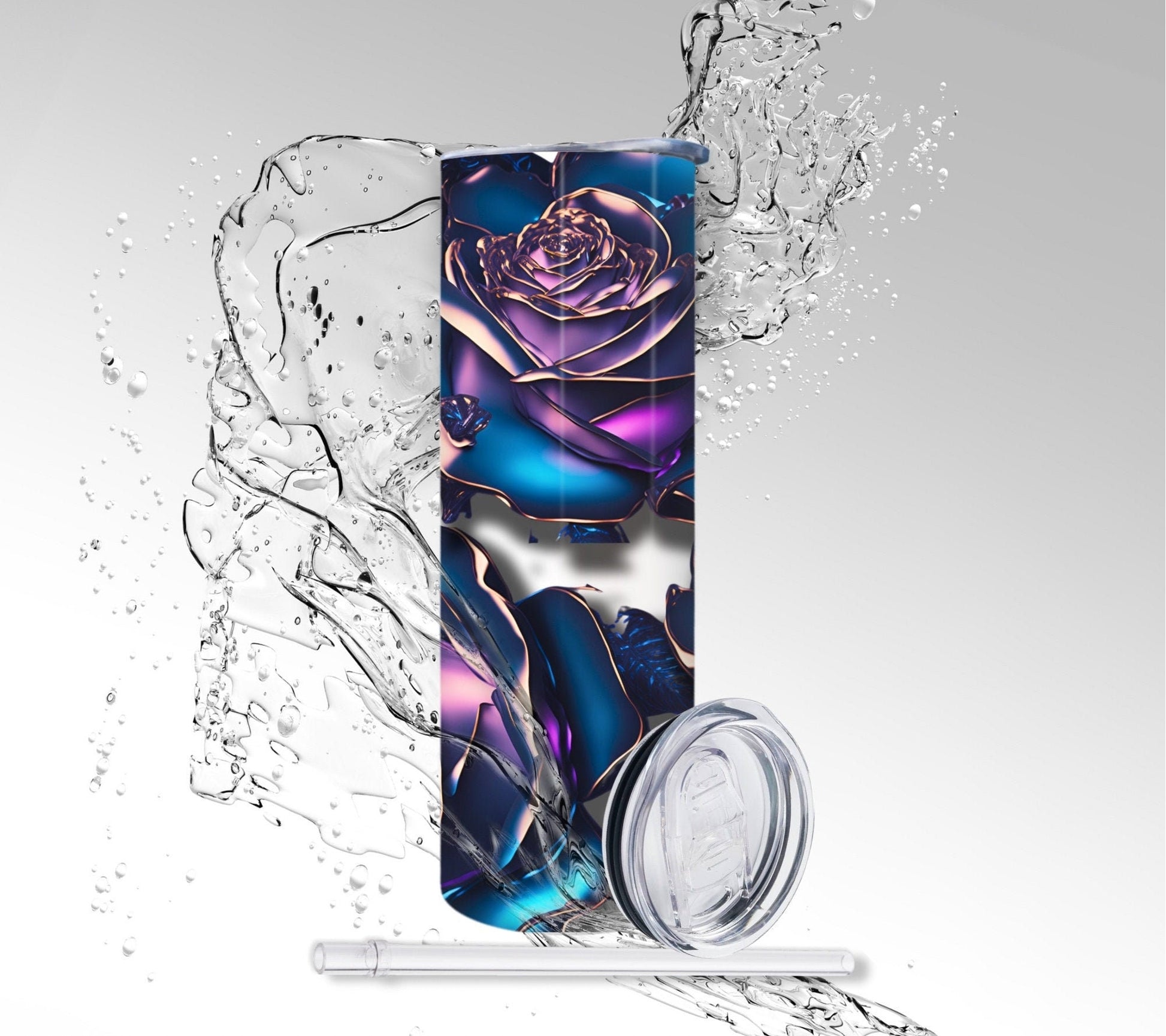 Oil Slick Metal Roses, Sublimated 20 oz Skinny Tumbler