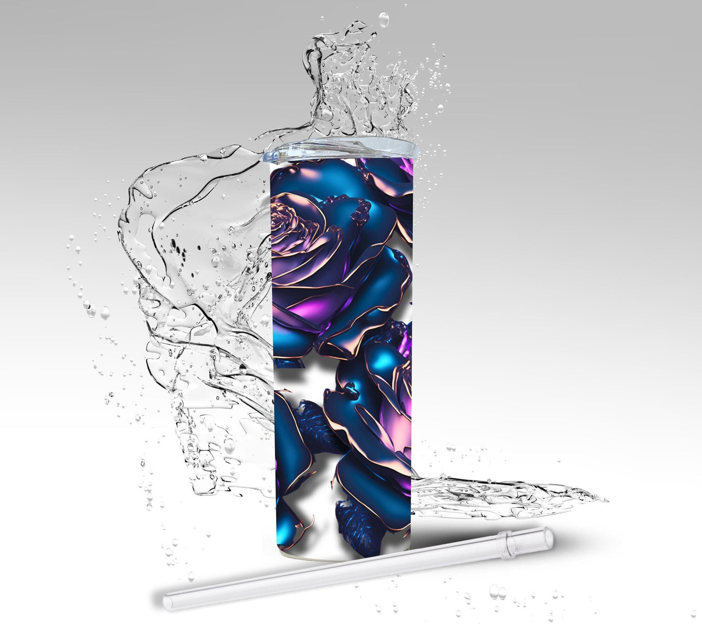 Oil Slick Metal Roses, Sublimated 20 oz Skinny Tumbler