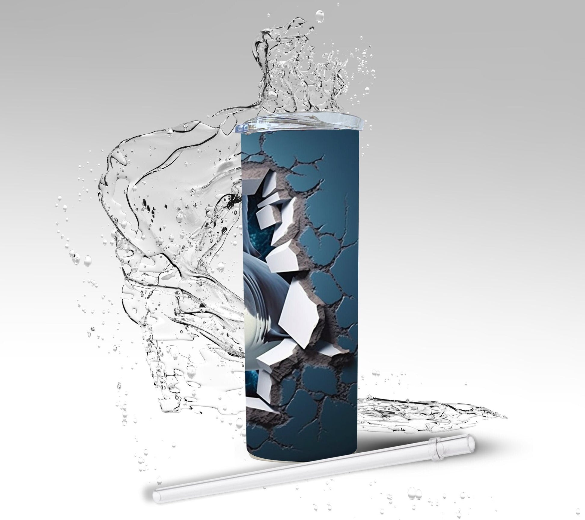 Ocean Cracked Wall Shark, Sublimated 20 oz Skinny Tumbler