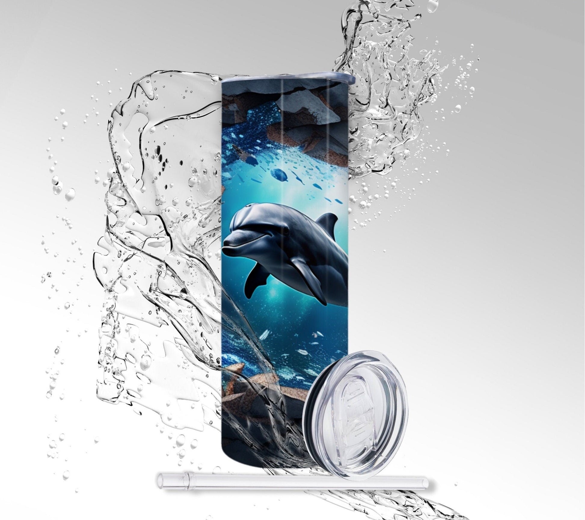 Ocean Cracked Wall Dolphin, Sublimated 20 oz Skinny Tumbler