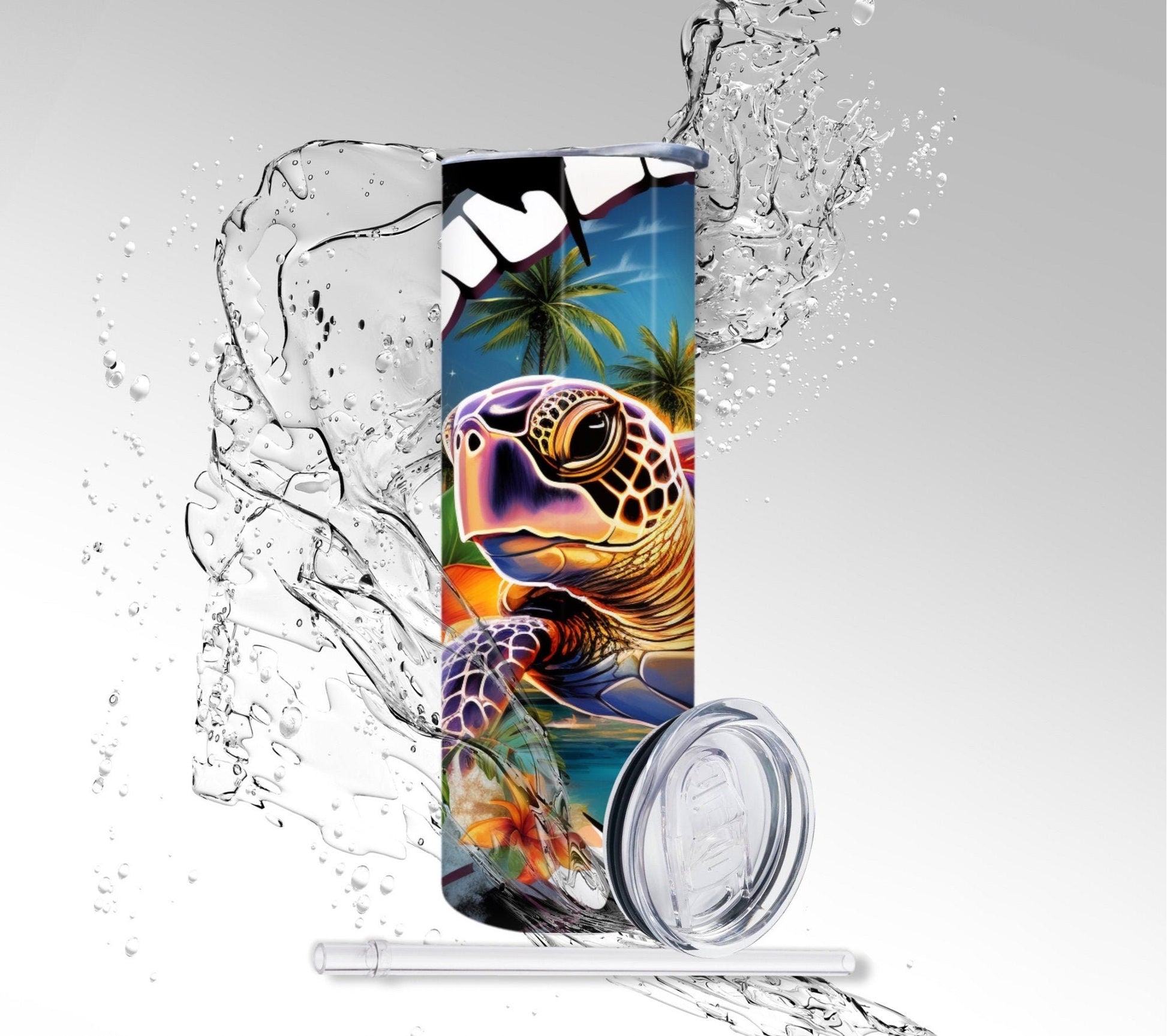 Black Cracked Wall Sea Turtle, Sublimated 20 oz Skinny Tumbler