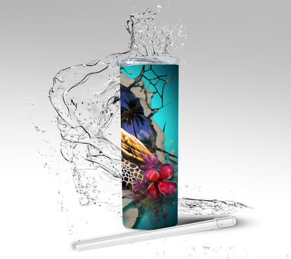 Blue Cracked Wall Sea Turtle, Sublimated 20 oz Skinny Tumbler