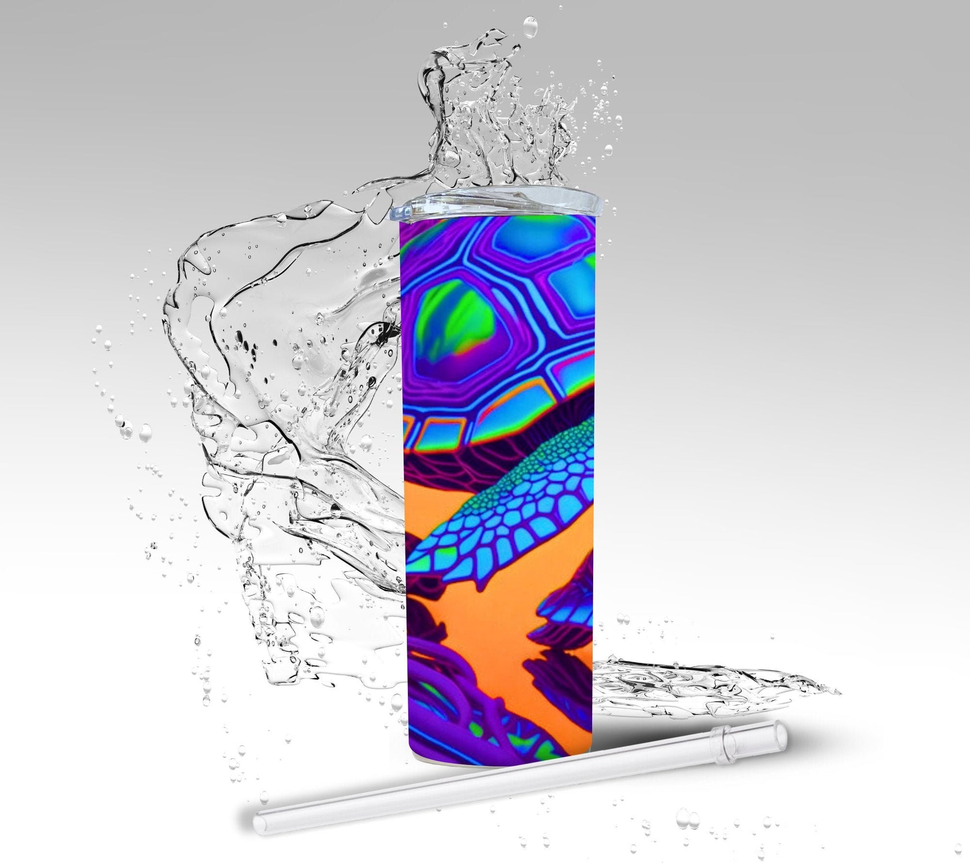 Neon Sea Turtles, Sublimated 20 oz Skinny Tumbler