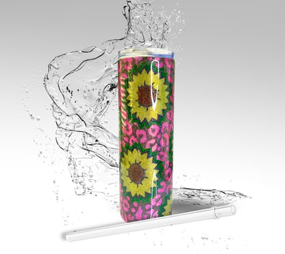 Sunflower Leopard Print, Glitter Epoxy 20oz Skinny Tumbler