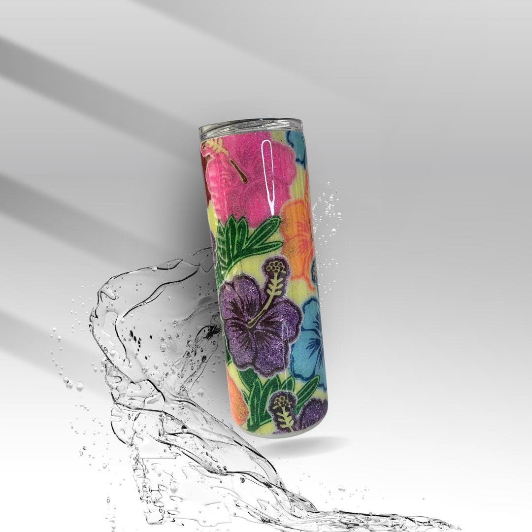 Neon Hawaiian Hibiscus Flowers, Epoxy Insulated Tumbler