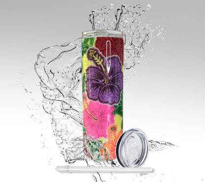 Neon Hawaiian Hibiscus Flowers, Epoxy 20 oz Skinny Tumbler