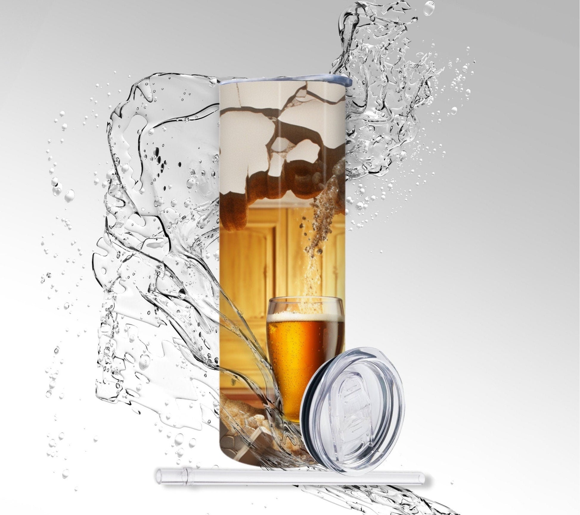 Beer Mug Cracked Wall, Sublimated 20 oz Skinny Tumbler