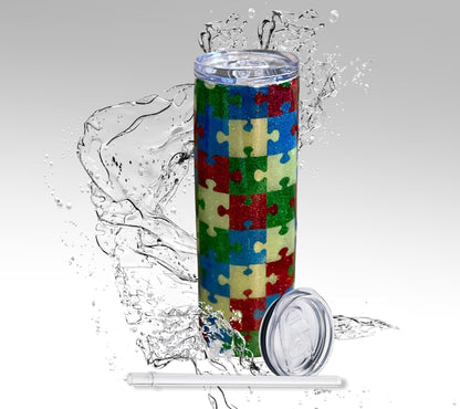 Autism Awareness Puzzle Pieces, Epoxy 20 oz Skinny Tumbler