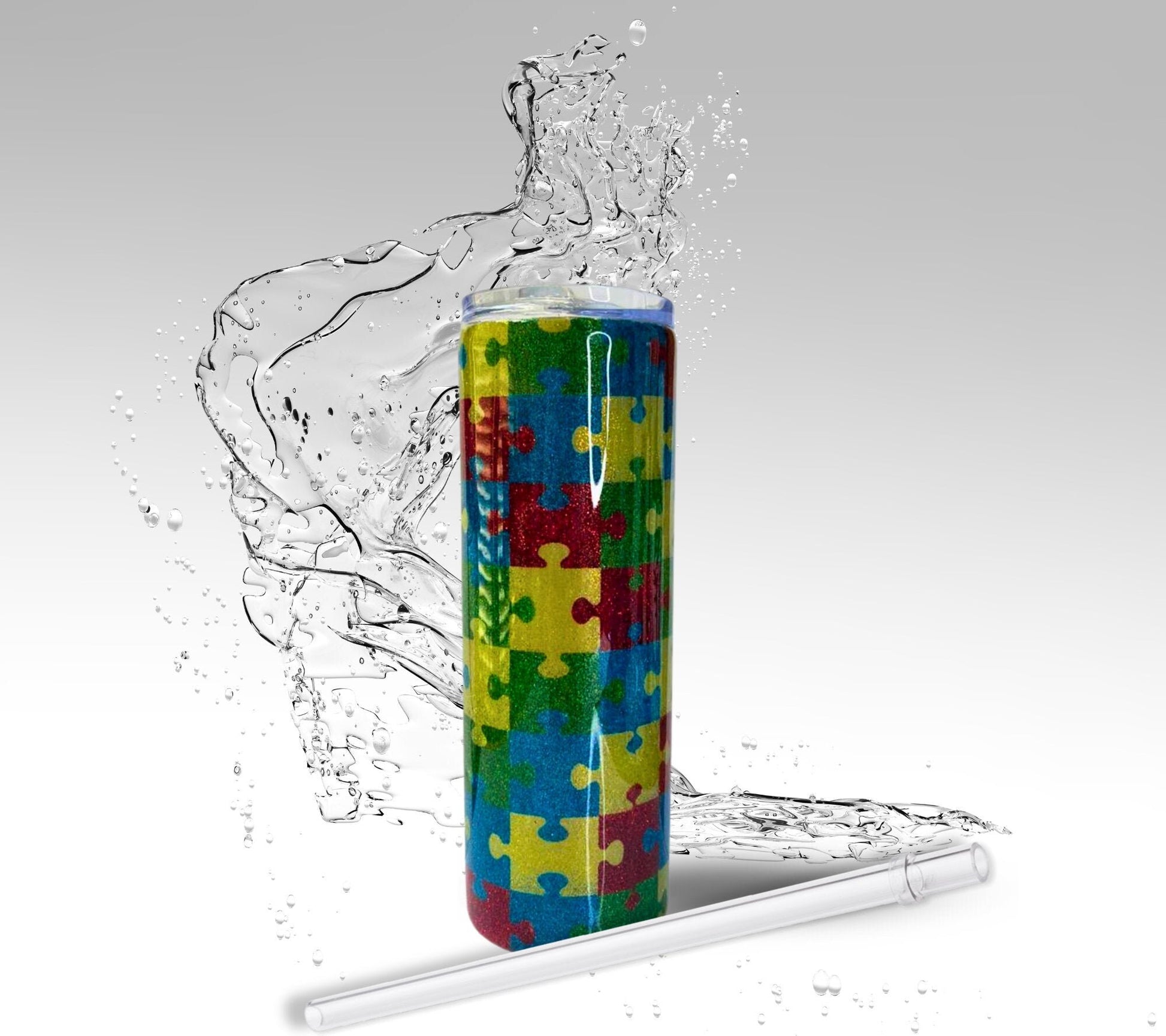 Autism Awareness Puzzle Pieces, Epoxy 20 oz Skinny Tumbler