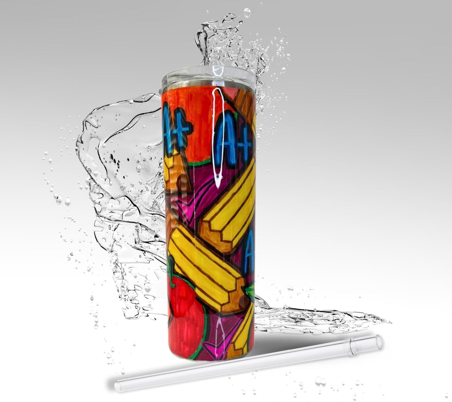 Hand Colored Teacher Back to School, Epoxy 20 oz Skinny Tumbler