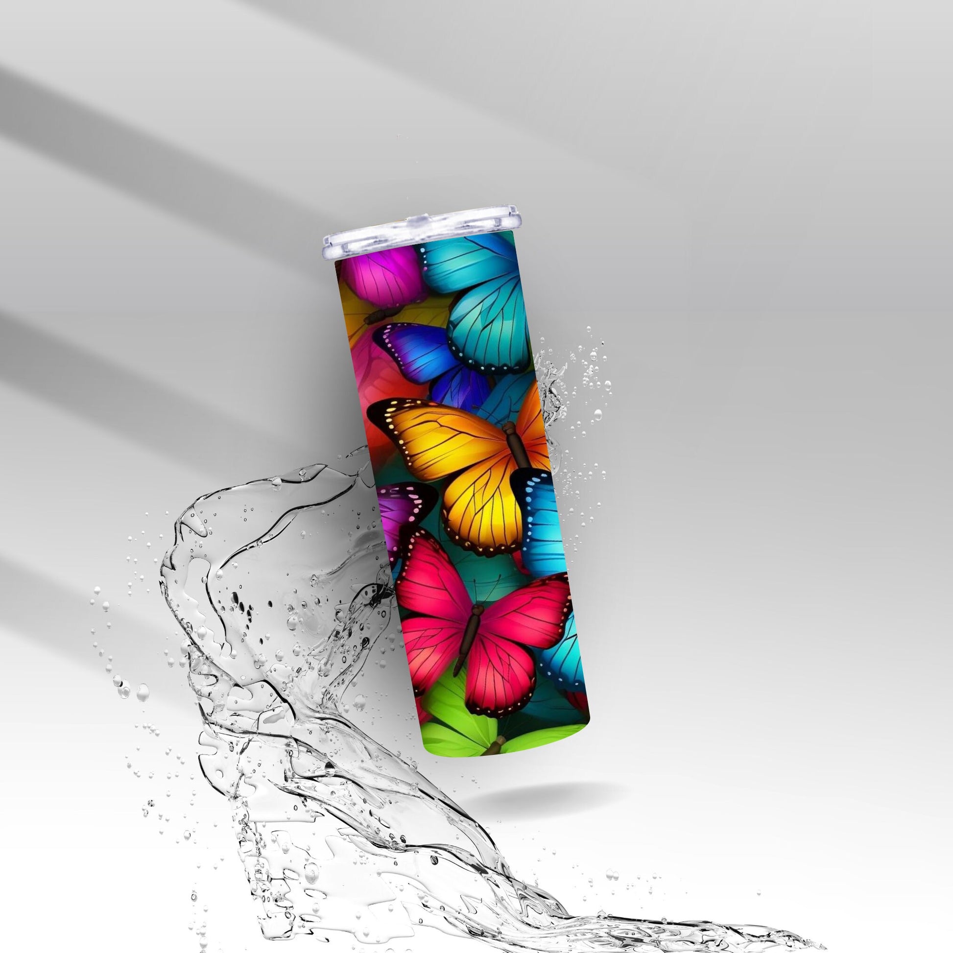 Rainbow 3D Butterflies, Sublimation Insulated Tumbler