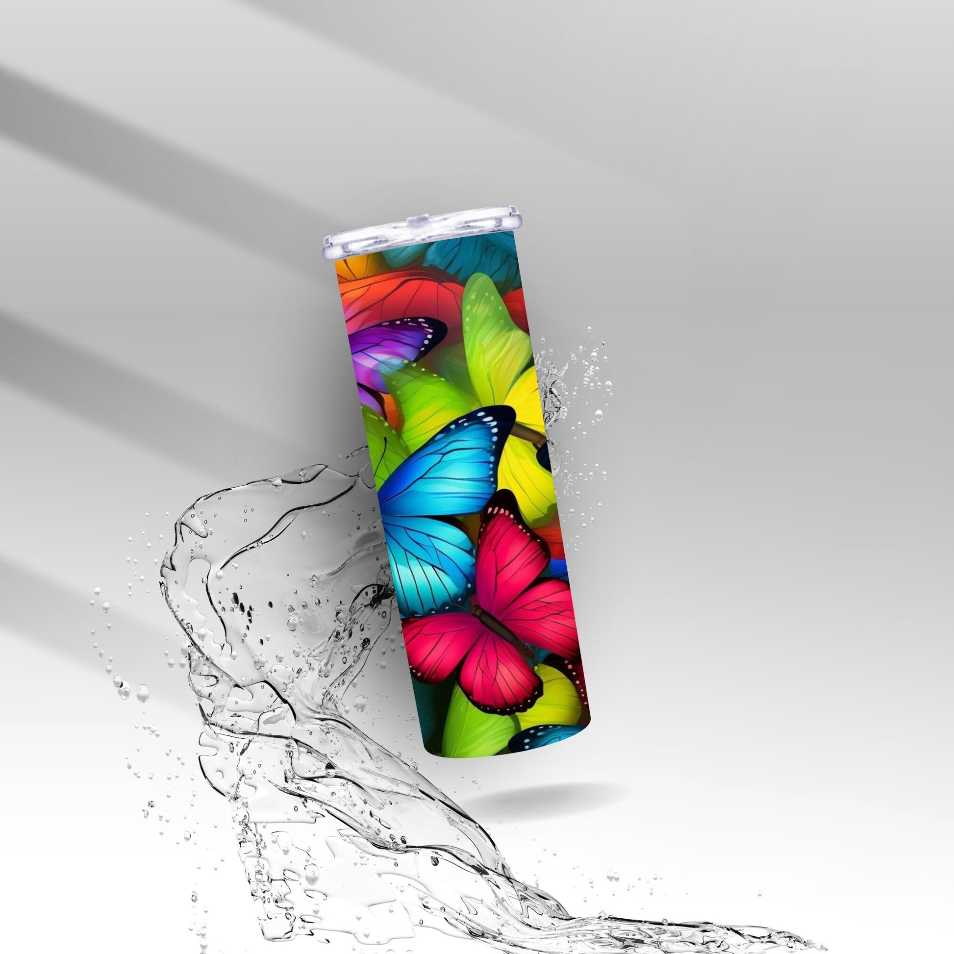 Rainbow 3D Butterflies, Sublimation Insulated Tumbler