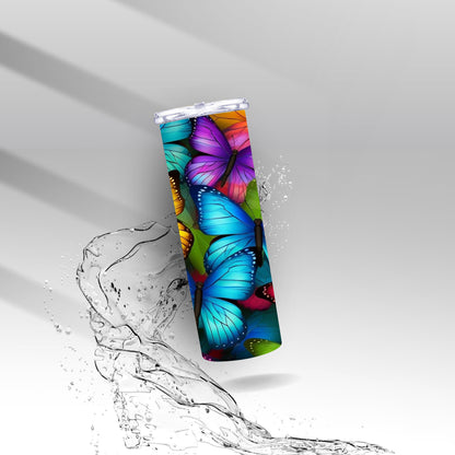 Rainbow 3D Butterflies, Sublimation Insulated Tumbler