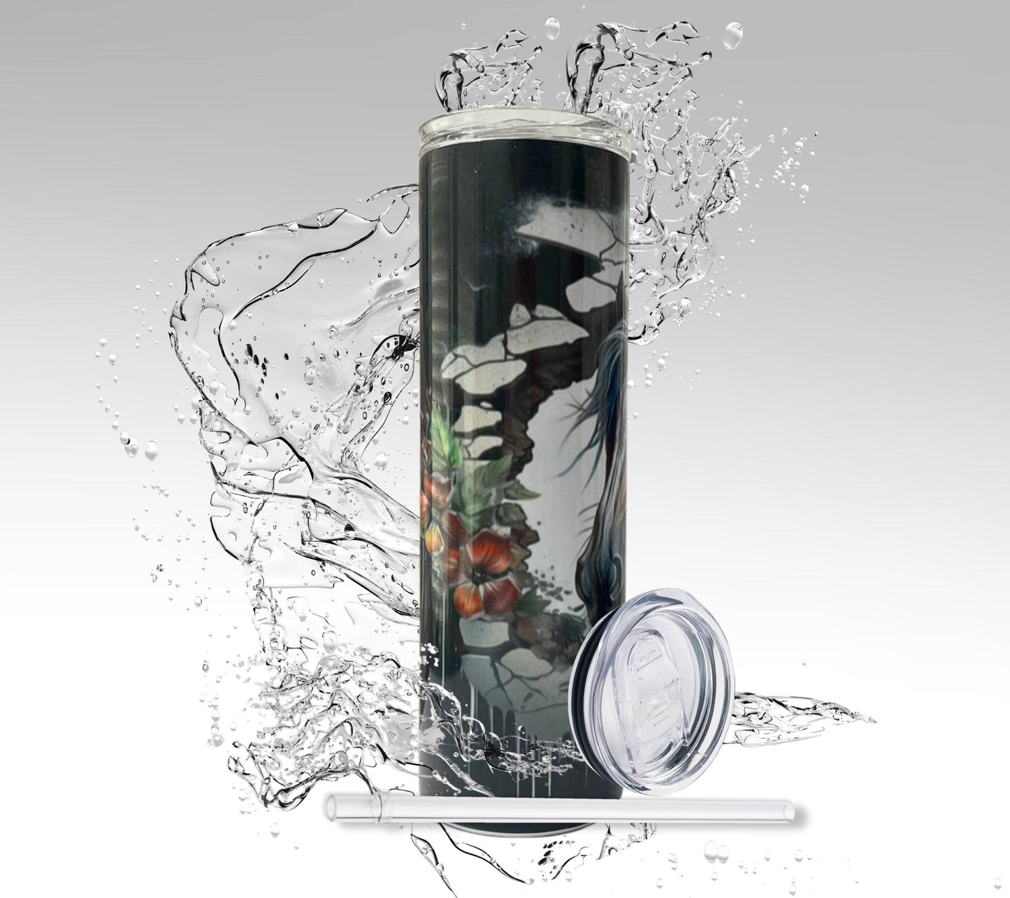 3D Cracked Wall Horse, Sublimated 20 oz Skinny Tumbler