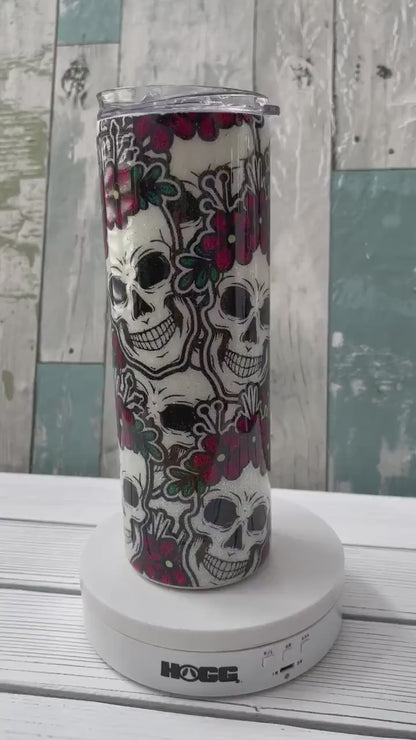 Reaper Skull, Glitter Epoxy 20 oz Skinny Tumbler