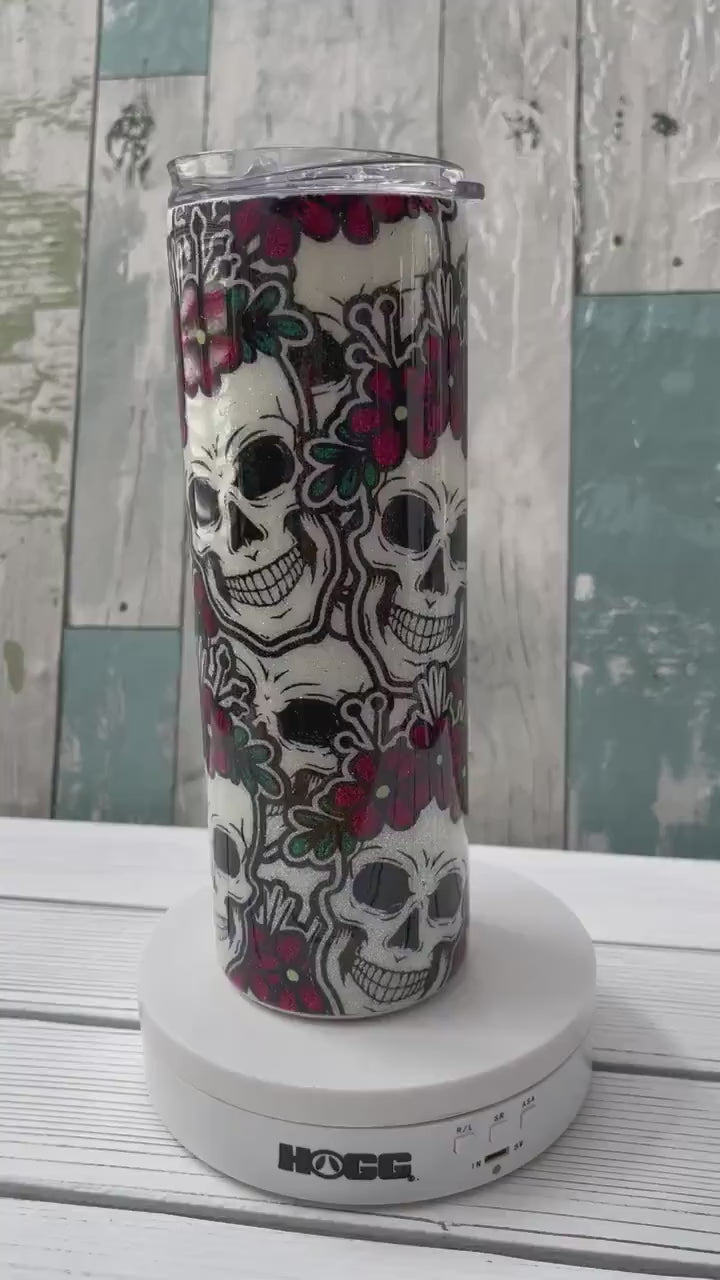 Reaper Skull, Glitter Epoxy 20 oz Skinny Tumbler