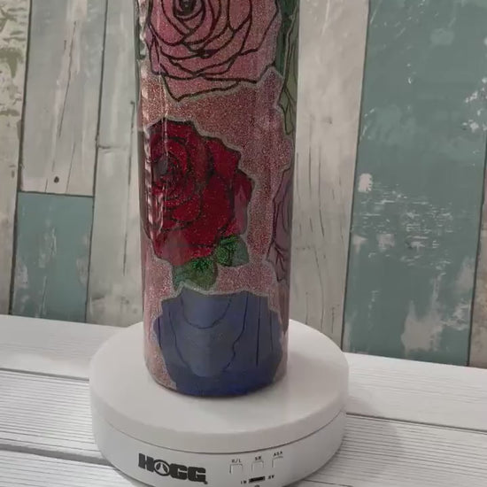 Rainbow Roses, Glitter Epoxy 20oz Skinny Tumbler