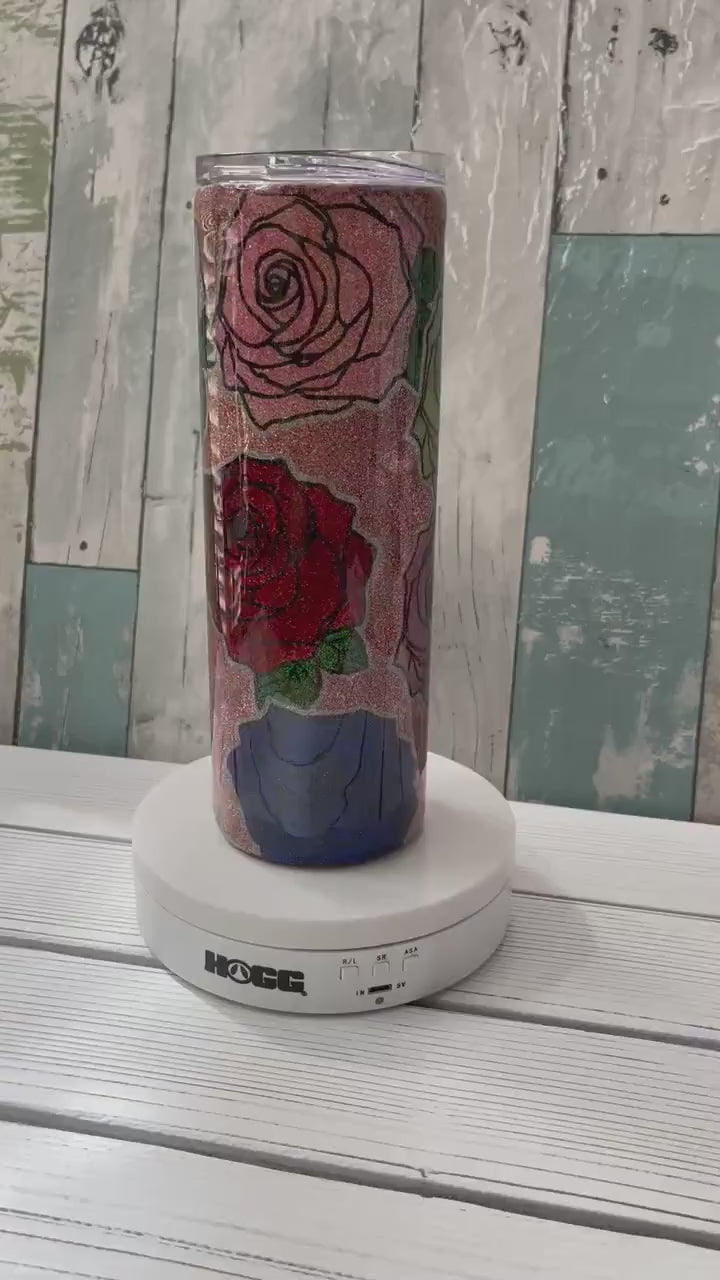 Rainbow Roses, Glitter Epoxy 20oz Skinny Tumbler