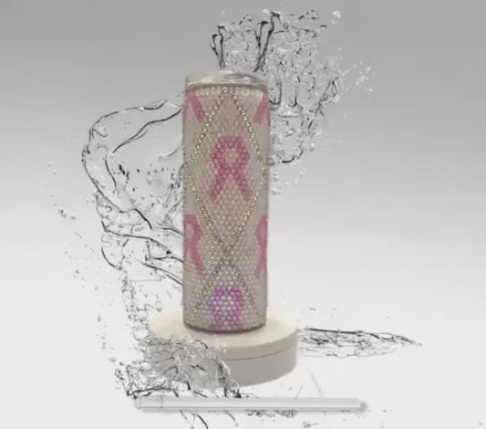 Rhinestone Tumbler: Breast Cancer Awareness, 20 oz Rhinestone Bling Skinny Tumbler