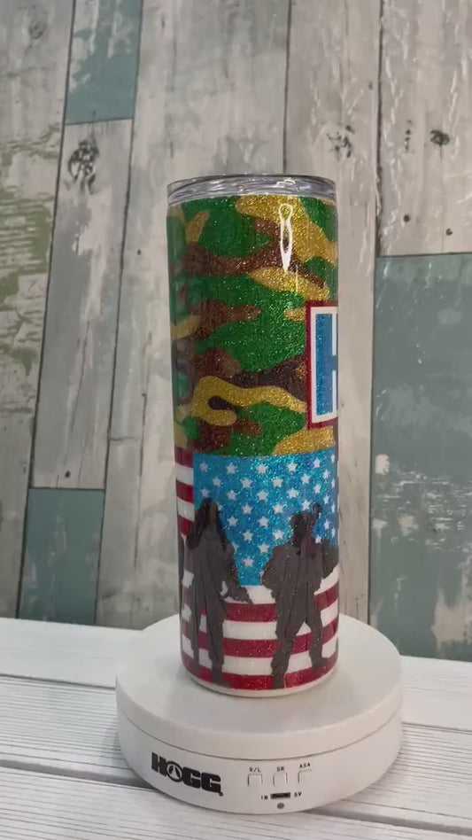 Military Heros, Glitter Epoxy 20 oz Skinny Tumbler