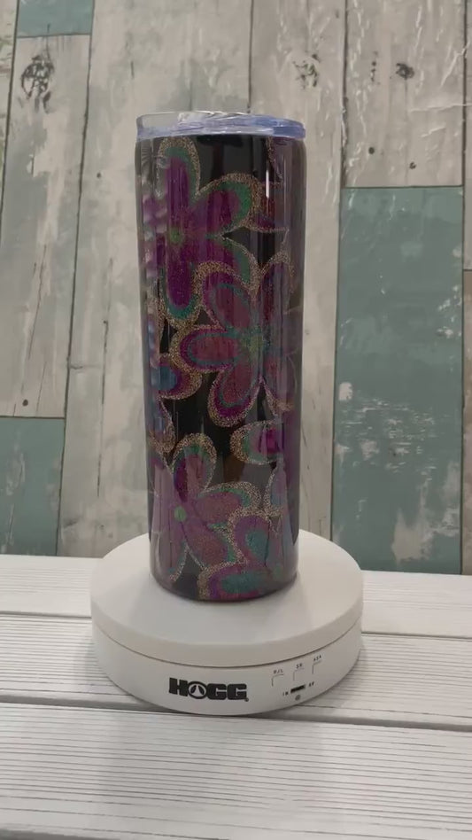 Puffy Daisy Flowers,  Glitter Epoxy 20oz Skinny Tumbler