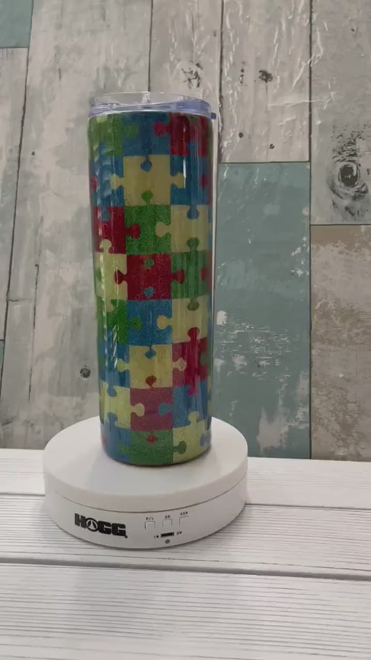 Autism Awareness Puzzle Pieces, Epoxy 20 oz Skinny Tumbler