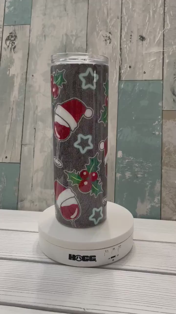 Christmas Holly & Wine, Glitter Epoxy 20 oz Skinny Tumbler