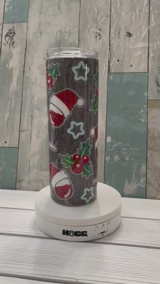 Christmas Holly & Wine, Glitter Epoxy 20 oz Skinny Tumbler