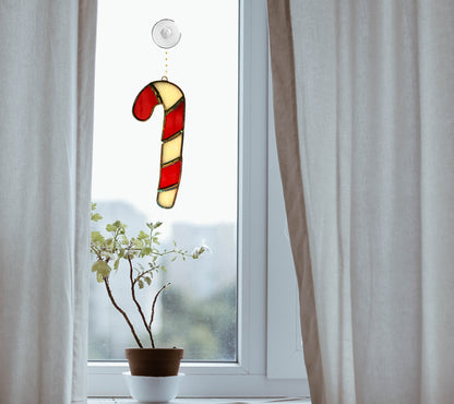 Stained Glass: Sun Catchers Christmas Candy Cane Stained Glass, Holiday Decor For Windows