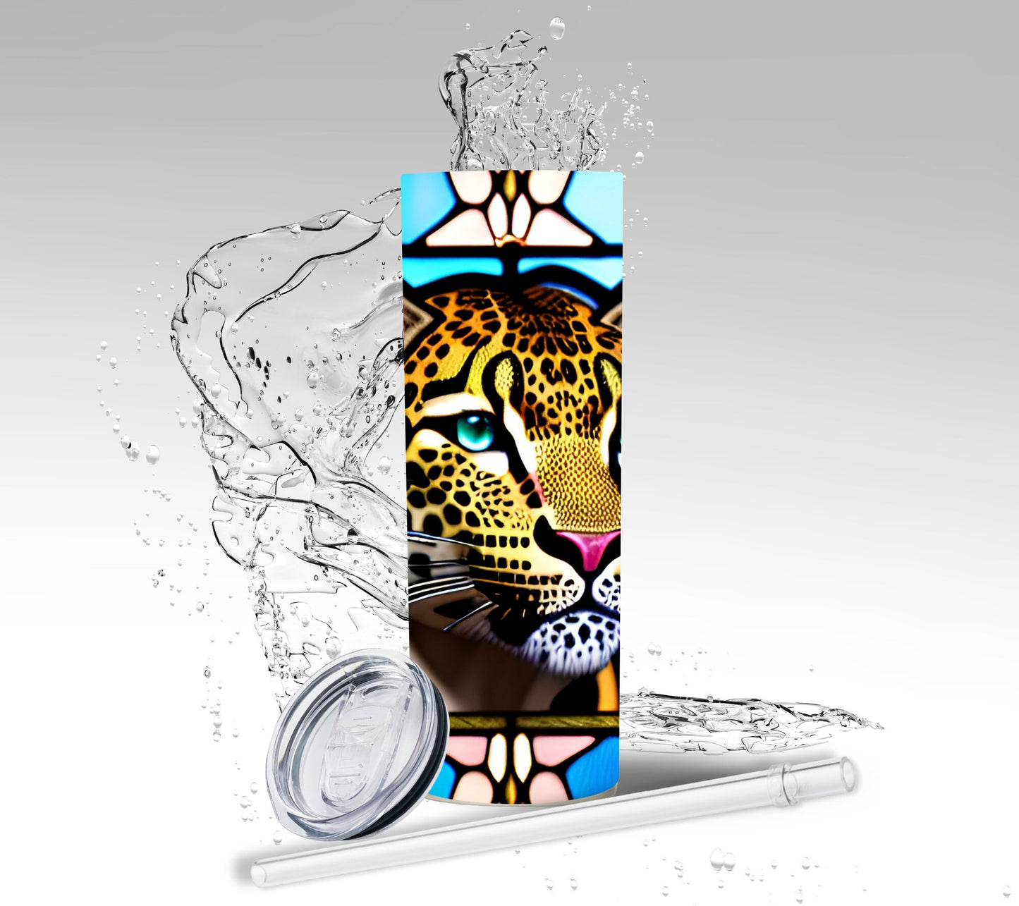 Stained Glass Leopard, Sublimated 20 oz Skinny Tumbler