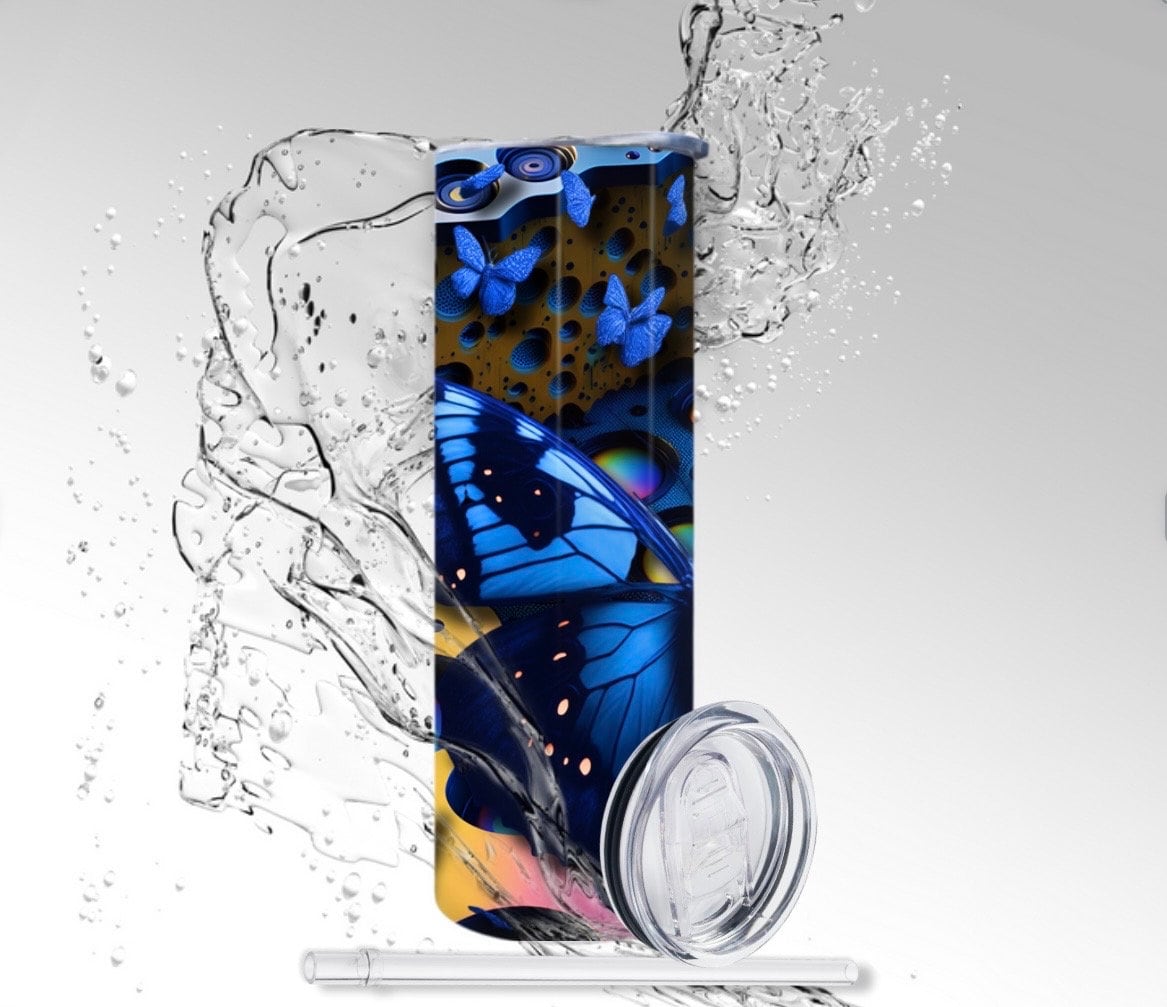 Abstract Butterflies, Sublimated 20 oz Skinny Tumbler