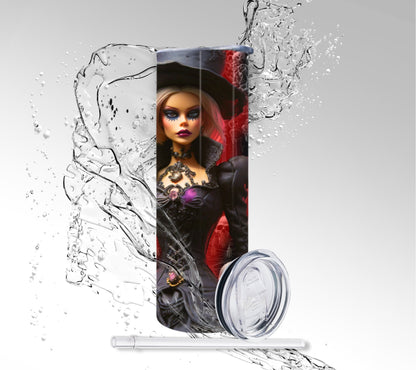 Horror Gothic Barbie, Sublimated 20 oz Skinny Tumbler