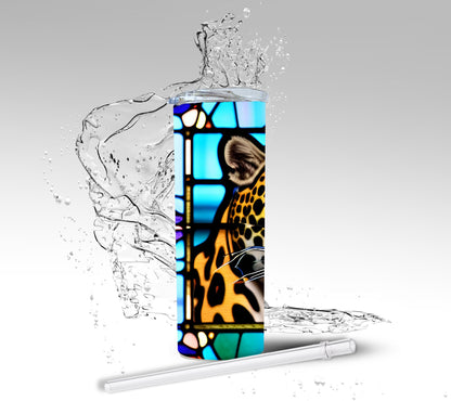 Stained Glass Leopard, Sublimated 20 oz Skinny Tumbler