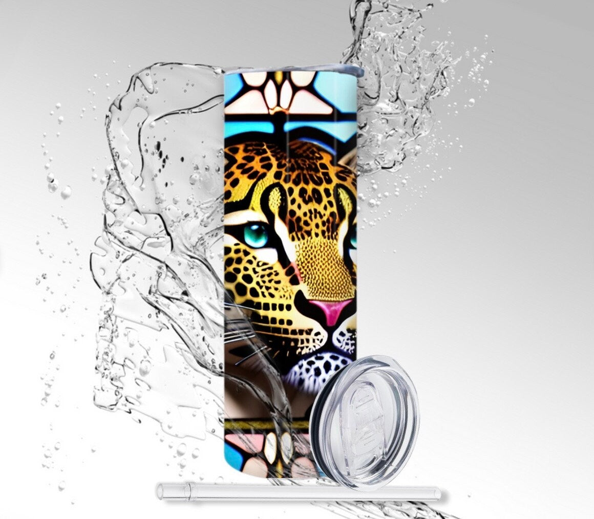 Stained Glass Leopard, Sublimated 20 oz Skinny Tumbler