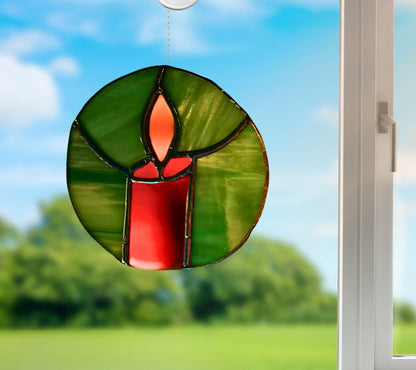 Stained Glass: Sun Catchers Christmas Candle Stained Glass, Holiday Decor For Windows